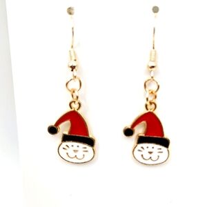 Christmas Santa Kitty Dangle Earrings French Hooks New